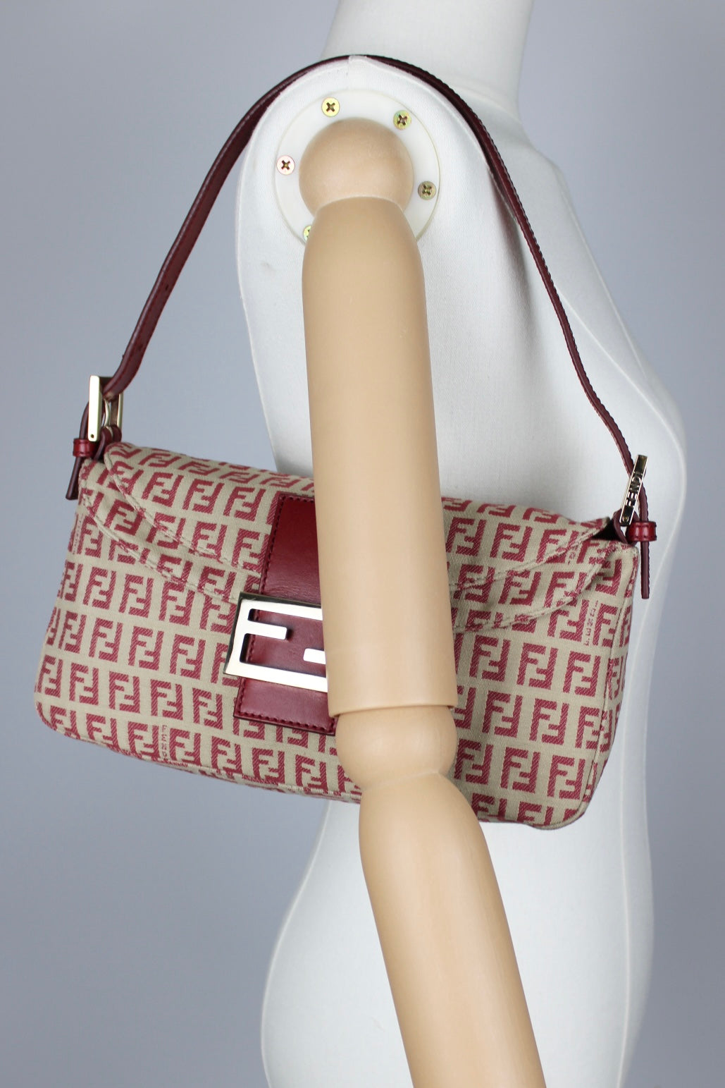 Fendi Zucchino Red Baguette Bag