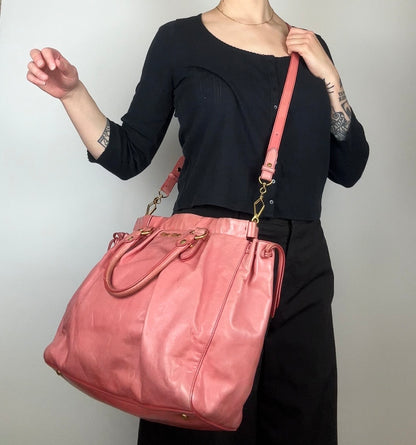 Pre-owned Miu Miu Vitello Lux Pink 2-Way Tote Bag