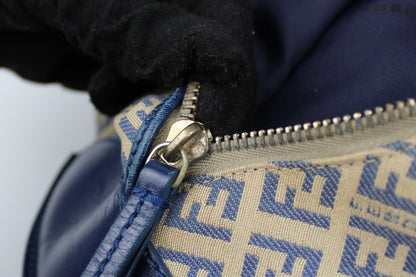 Pre-owned Fendi Zucchino Blue Hobo Shoulder Bag