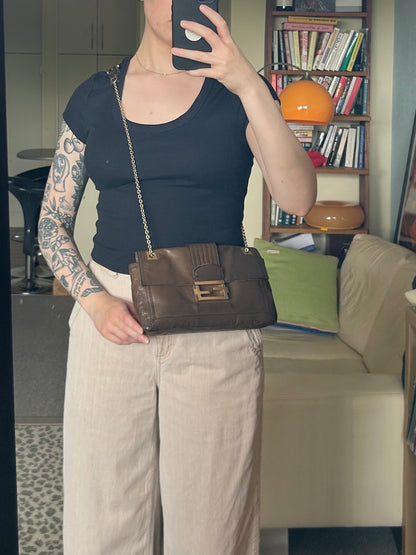 Fendi Leather 2-Way Chain Strap Baguette Bag