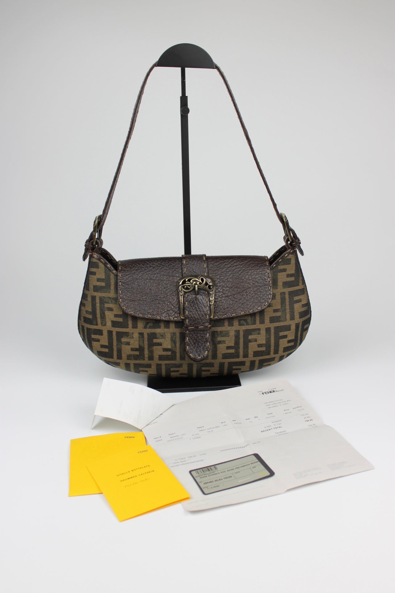 Fendi Zucca Tobacco Stondata Shoulder Bag 2007 (With Receipt)