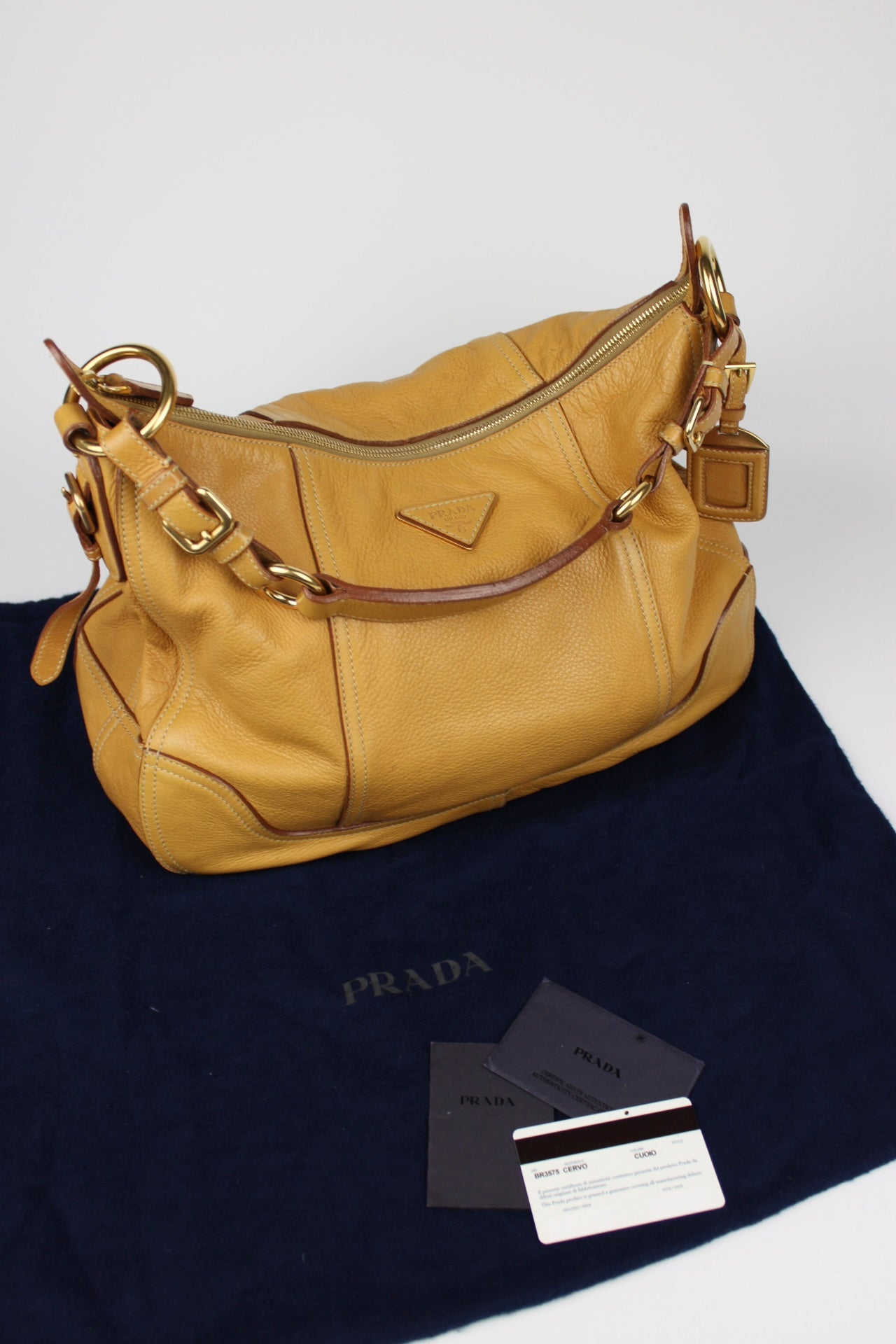 Prada Cervo Leather Hobo Bag