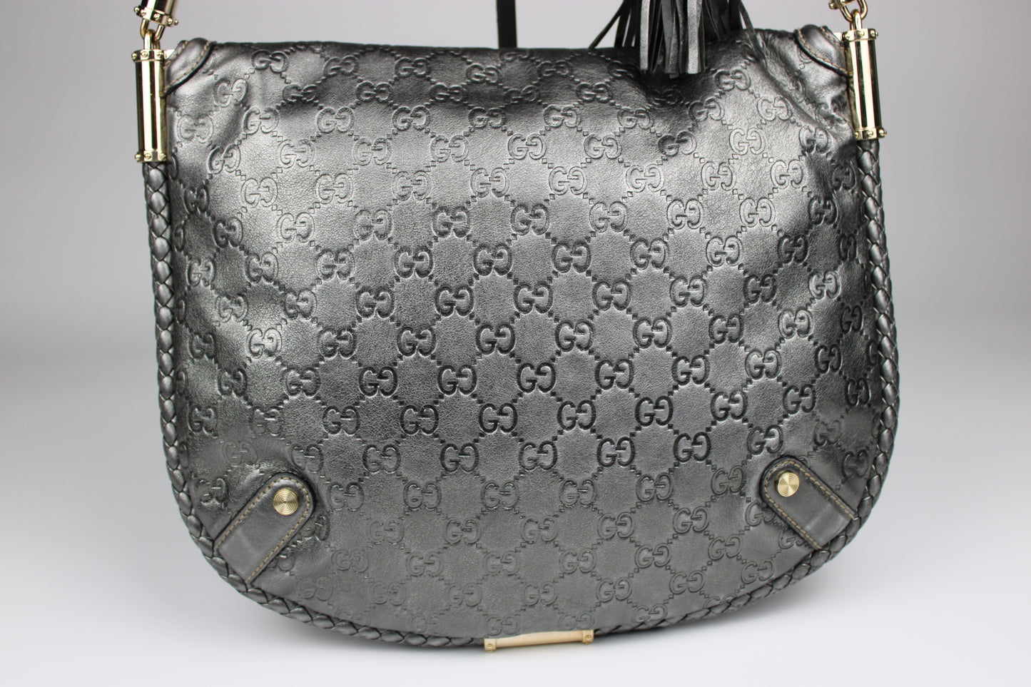 Gucci Guccissima Metallic Silver Leather Britt Hobo Bag