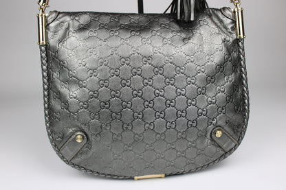Gucci Guccissima Metallic Silver Leather Britt Hobo Bag