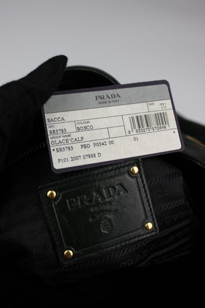 Prada Glacé Calfskin Leather Dark Green Hobo Bag 2007
