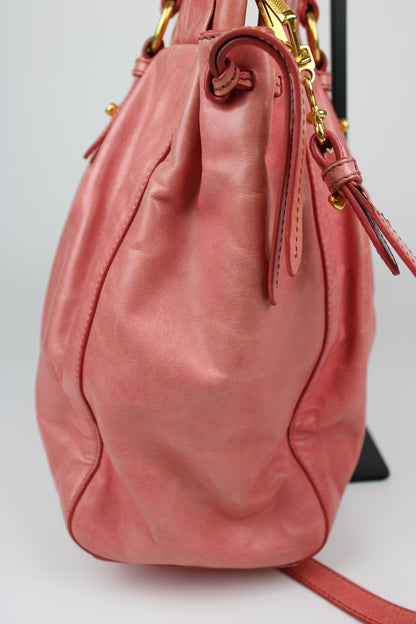 Pre-owned Miu Miu Vitello Lux Pink 2-Way Tote Bag