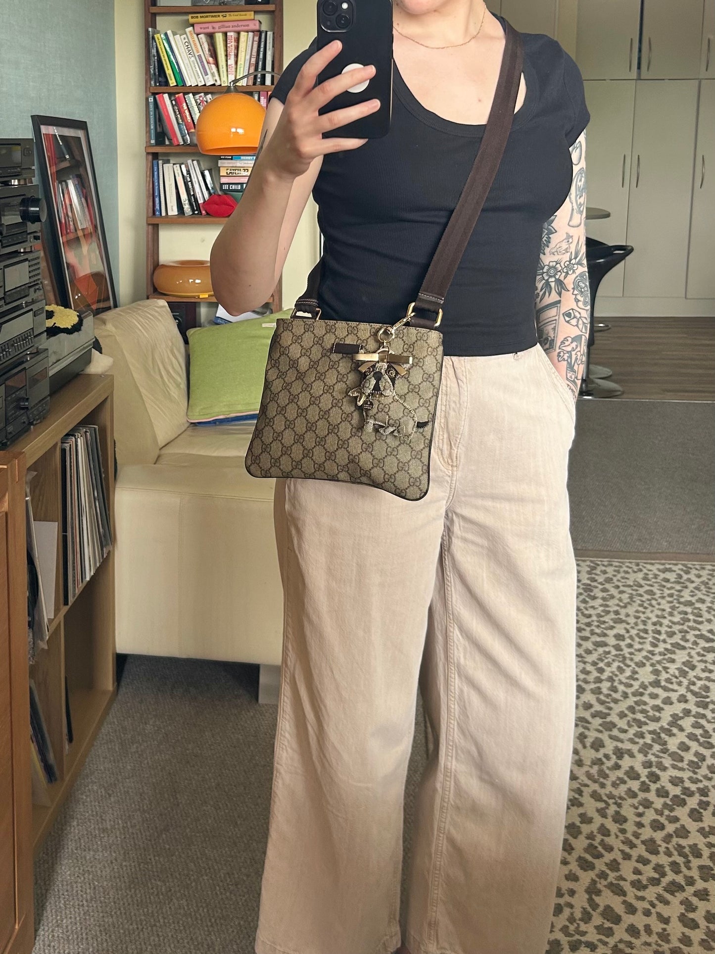 Gucci Monogram Coated Canvas Cross Body Bag (With Gucci Charm)