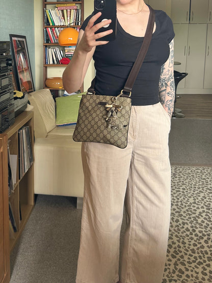 Gucci Monogram Coated Canvas Cross Body Bag (With Gucci Charm)