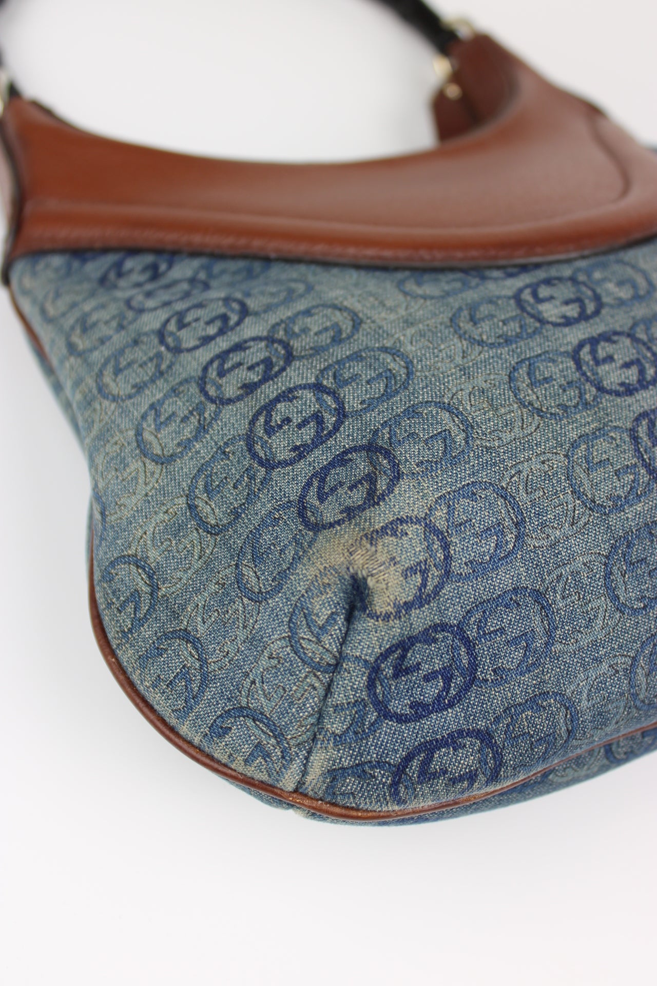 Gucci Monogram Denim Bamboo Bag (Restored)