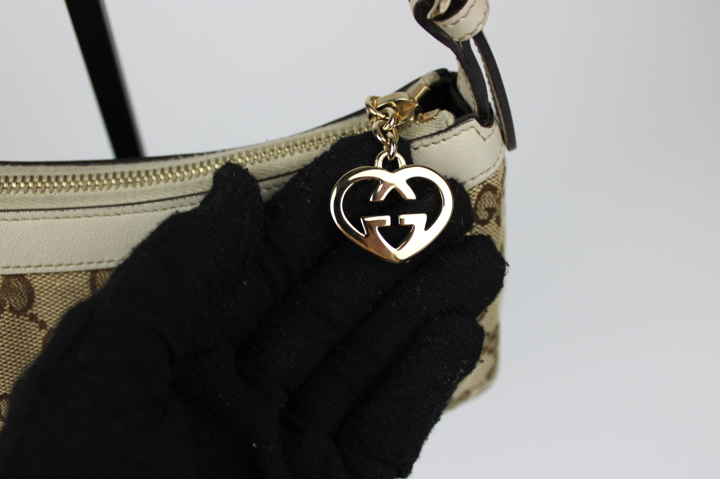Gucci Monogram Interlocking GG Heart Charm Pochette Bag