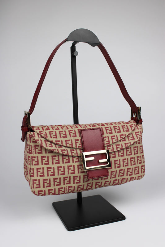 Fendi Zucchino Red Baguette Bag