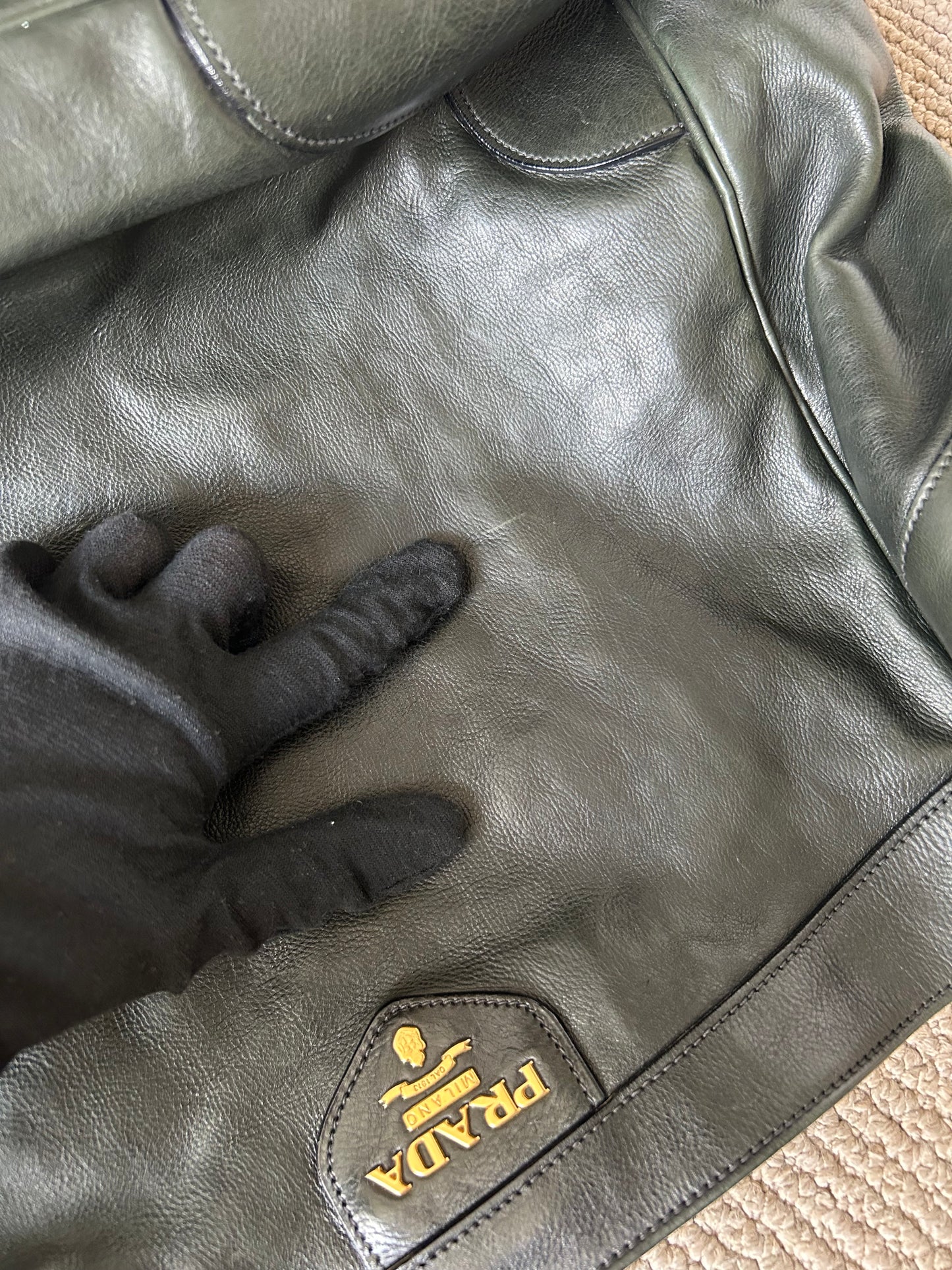 Prada Glacé Calfskin Leather Dark Green Hobo Bag 2007