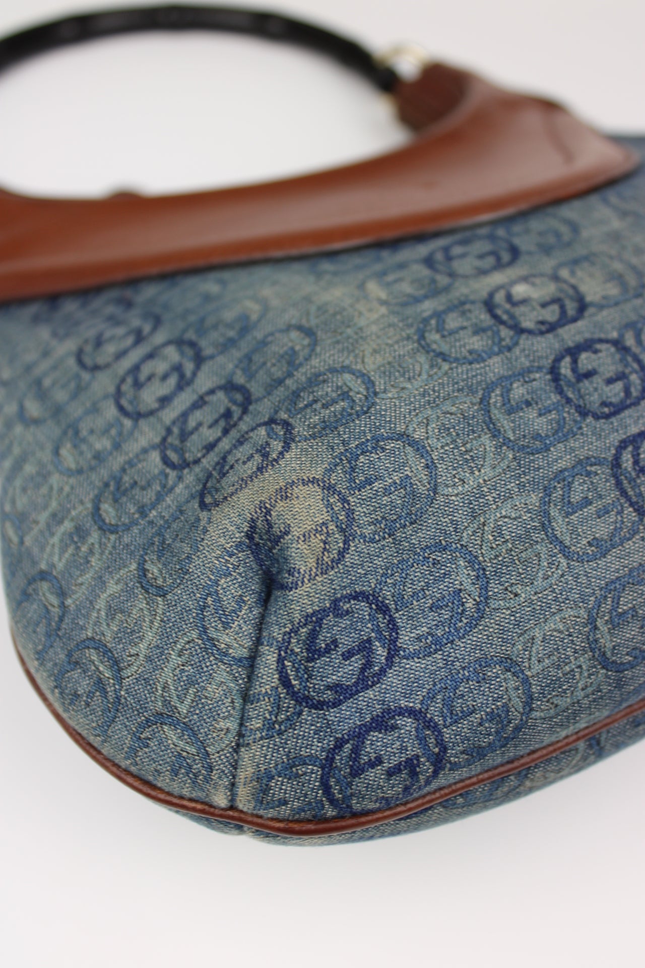 Gucci Monogram Denim Bamboo Bag (Restored)