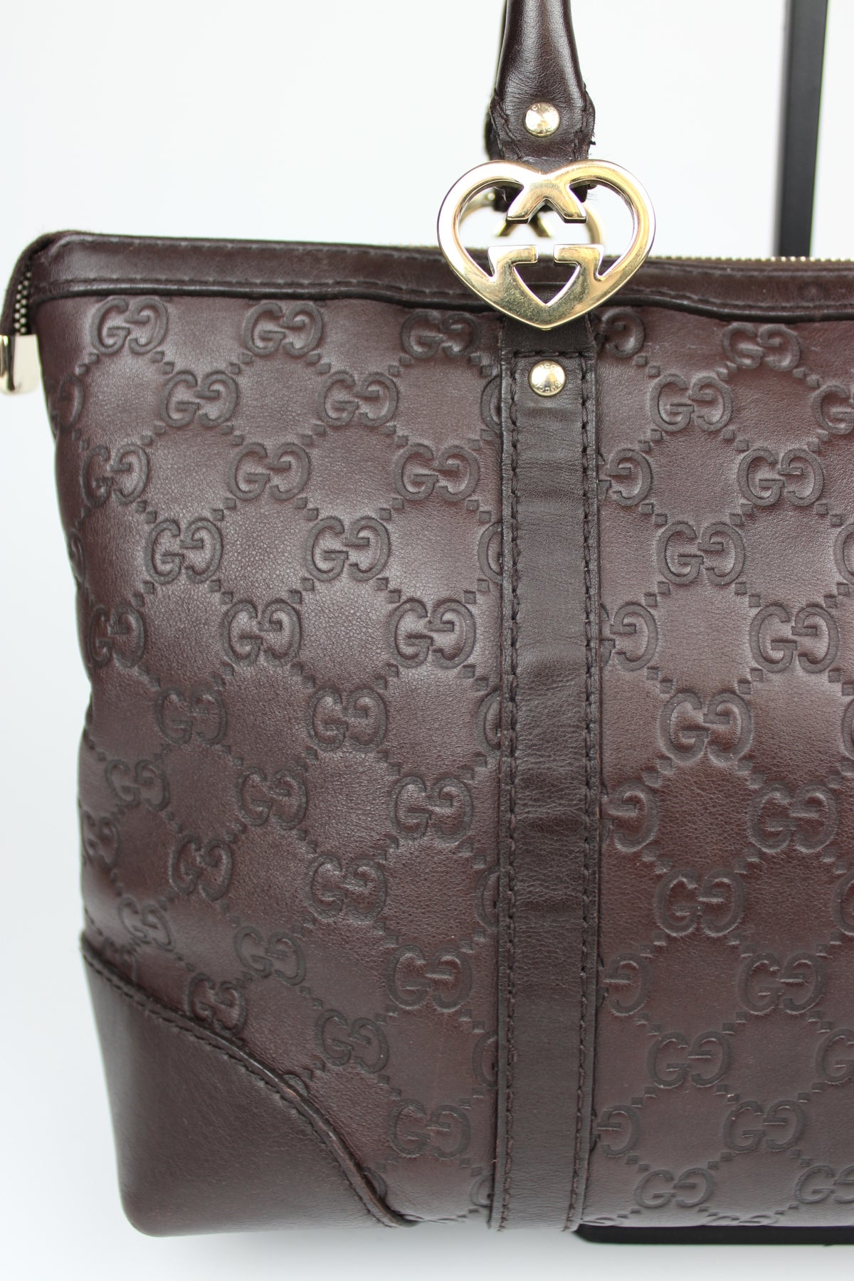 Pre-owned Gucci Guccissima Monogram Leather Heart Interlocking GG Tote Bag