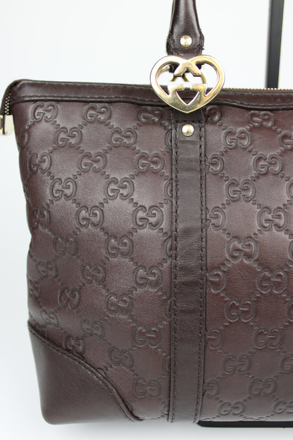 Pre-owned Gucci Guccissima Monogram Leather Heart Interlocking GG Tote Bag