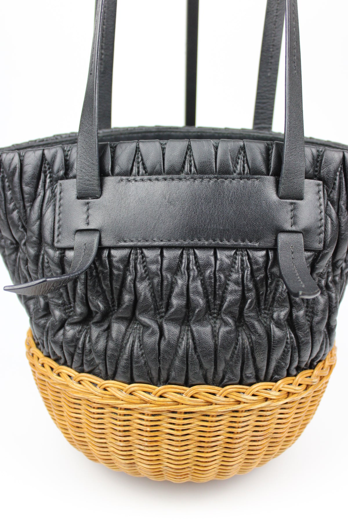 Pre-owned Miu Miu Matelasse Leather and Wicker Bucket Bag