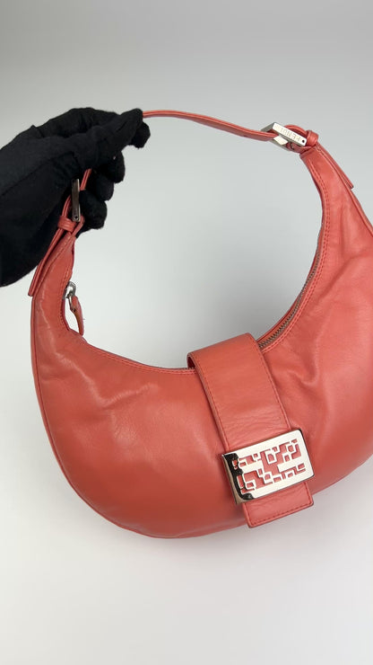 Fendi Leather Croissant Baguette Bag Coral