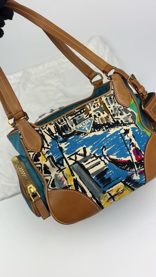 Prada Canapa Stampata Venez Hobo Bag