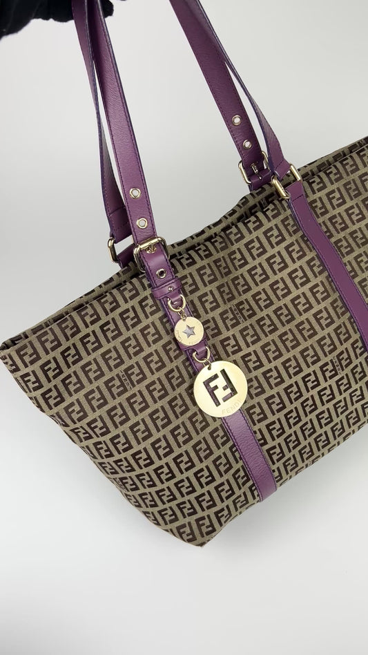 Pre-owned Fendi Zucchino Charm Tote Bag