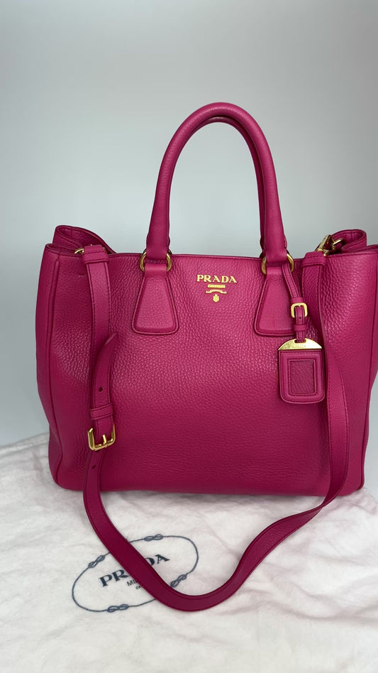 Prada Vitello Daino 2-Way Pink Tote Bag