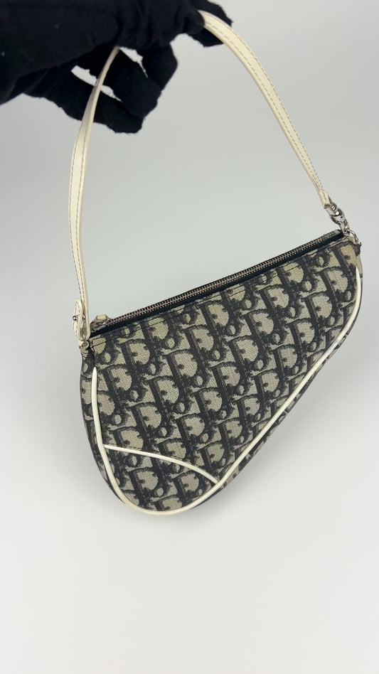 Pre-owned Dior Blue Monogram Mini Saddle Bag 2002