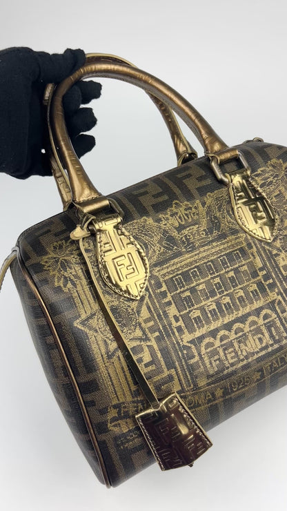 Fendi Zucca Spalmati Palazzo Print Boston Bag 2007