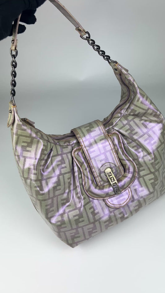Fendi Zucca Iridescent Patent Hobo Shoulder Bag 2008