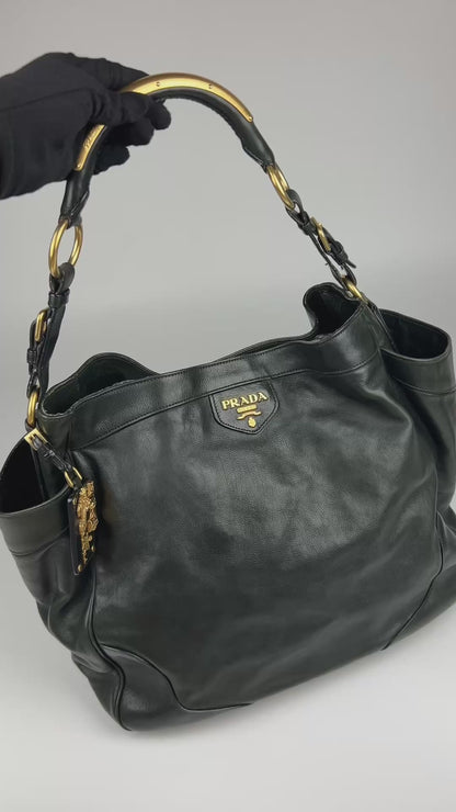Prada Glacé Calfskin Leather Dark Green Hobo Bag 2007