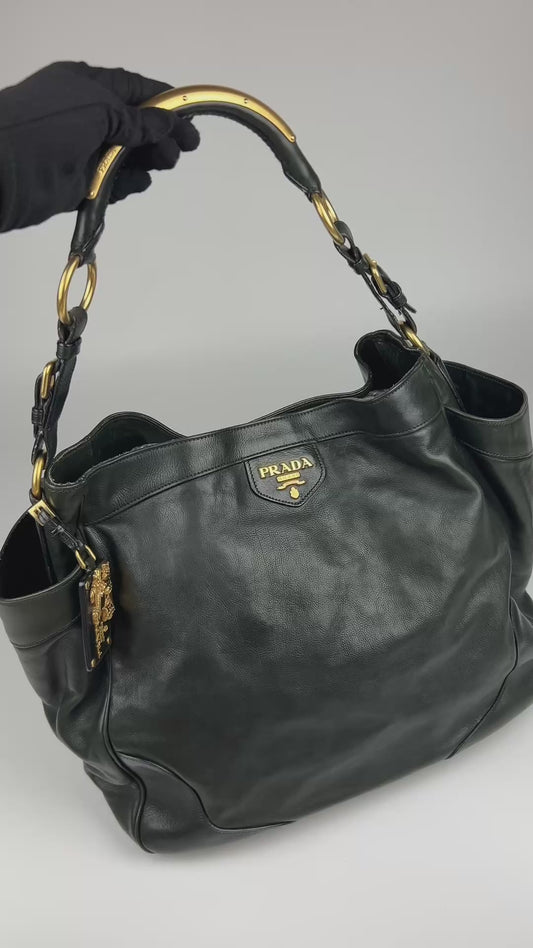 Prada Glacé Calfskin Leather Dark Green Hobo Bag 2007