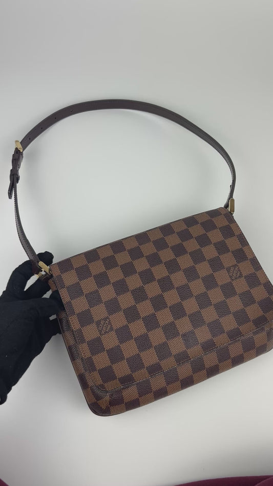 Pre-owned Louis Vuitton Damier Ebene Musette Tango Shoulder Bag 2002