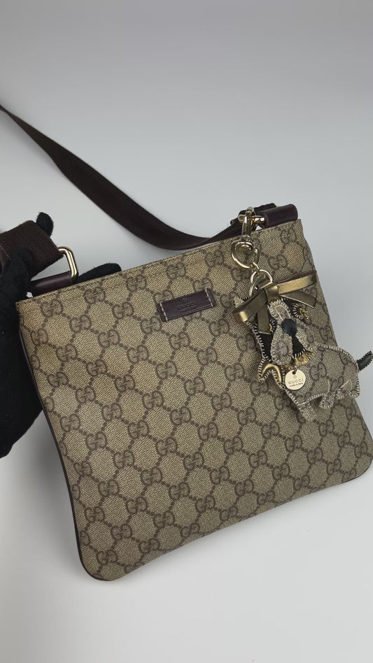 Gucci Monogram Coated Canvas Cross Body Bag (With Gucci Charm)
