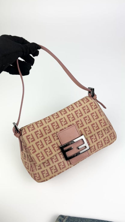 Pre-owned Fendi Zucchino Mini Baguette Bag