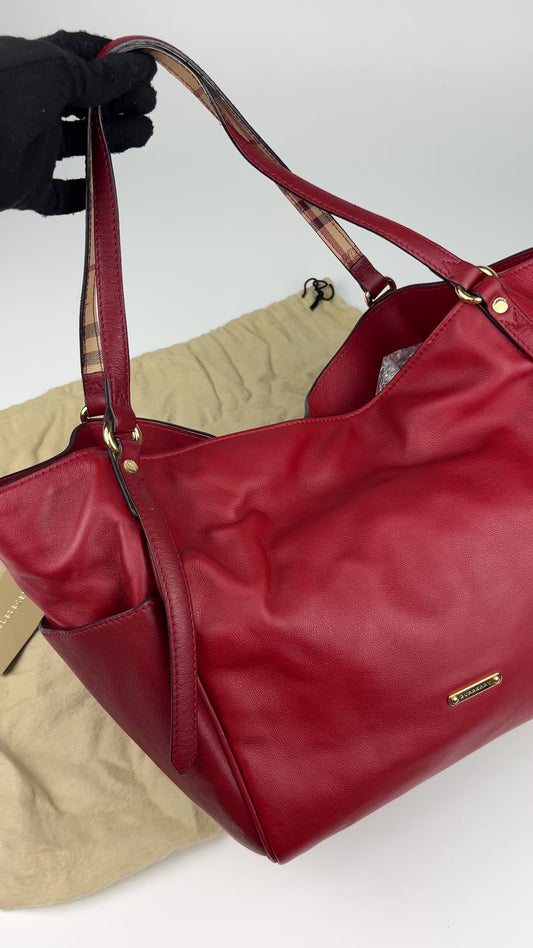 Burberry Leather Canterbury Tote Bag Red