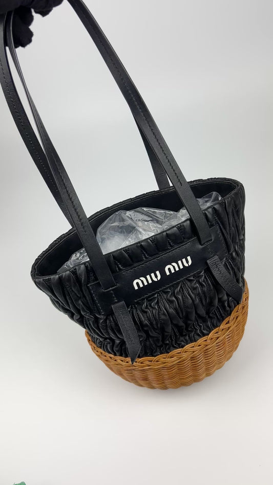 Pre-owned Miu Miu Matelasse Leather and Wicker Bucket Bag
