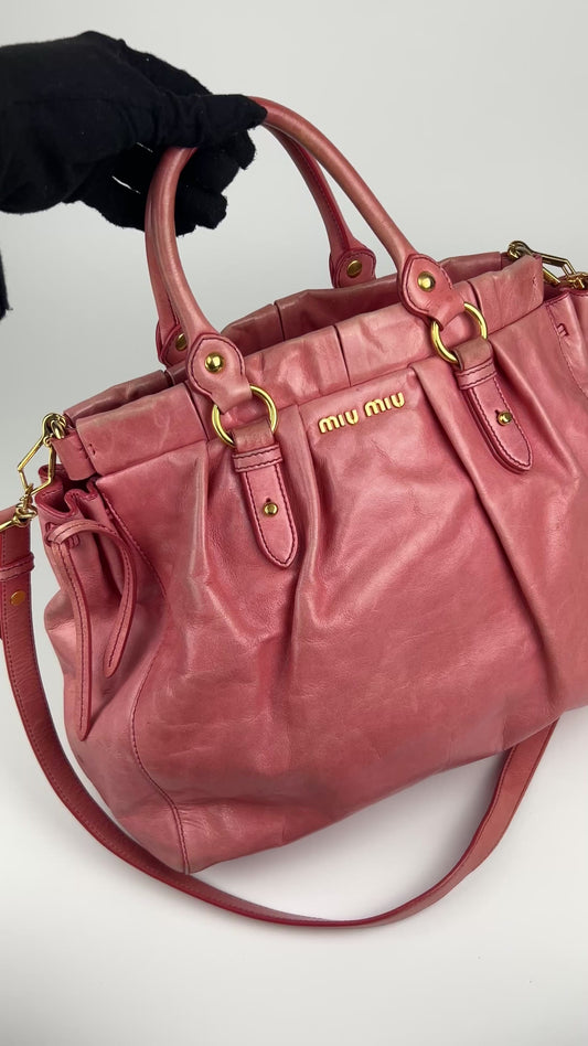 Pre-owned Miu Miu Vitello Lux Pink 2-Way Tote Bag