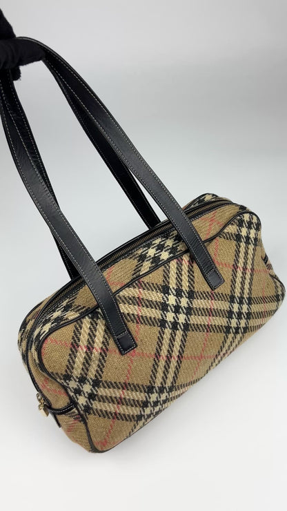 Burberry Nova Check Wool Shoulder Bag