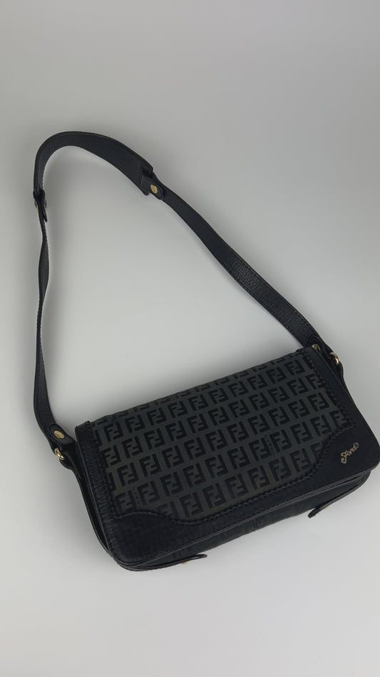 Pre-owned Fendi Zucchino Flap Shoulder Bag