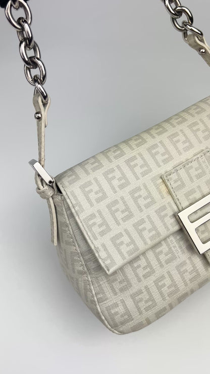 Fendi Zucchino Chain Strap Mini Baguette Bag