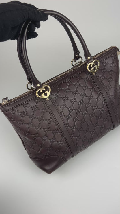 Pre-owned Gucci Guccissima Monogram Leather Heart Interlocking GG Tote Bag