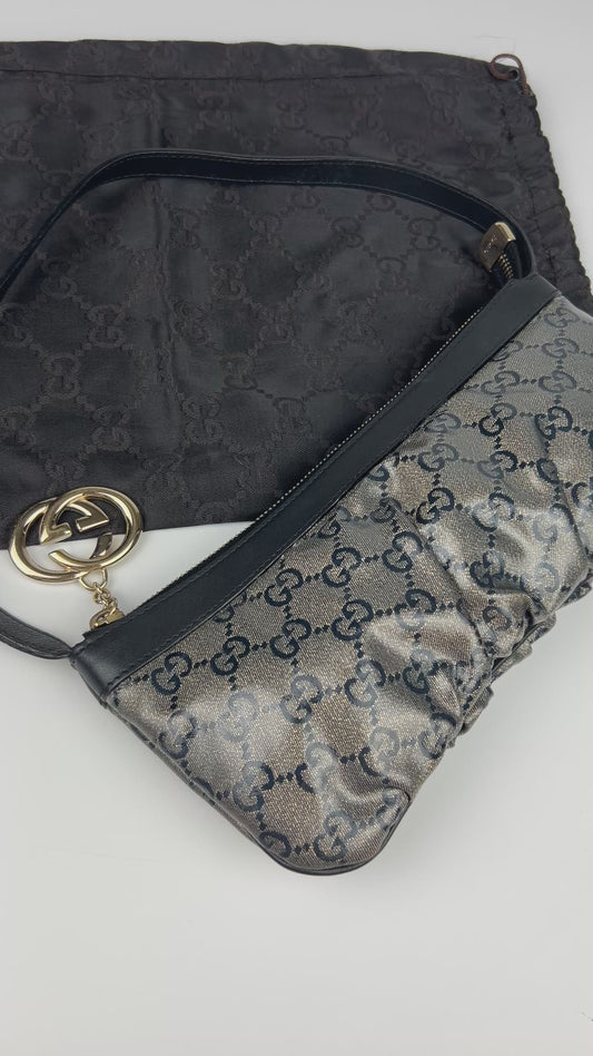 Gucci Monogram Charm Patent Pochette Bag