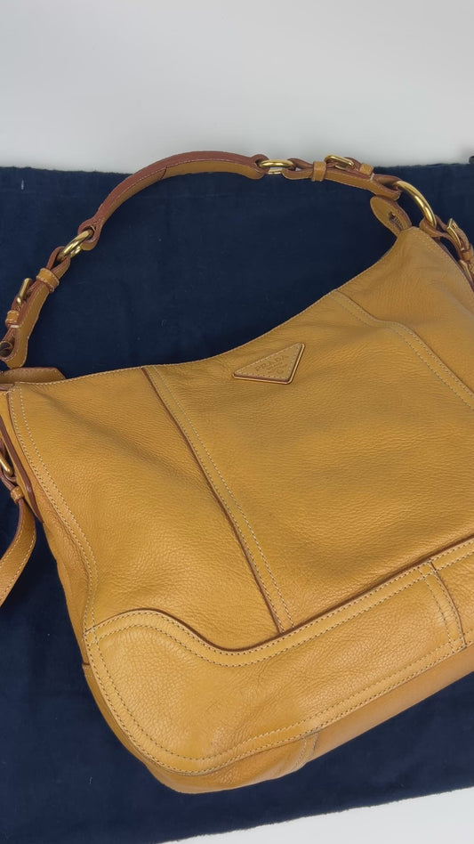 Prada Cervo Leather Hobo Bag