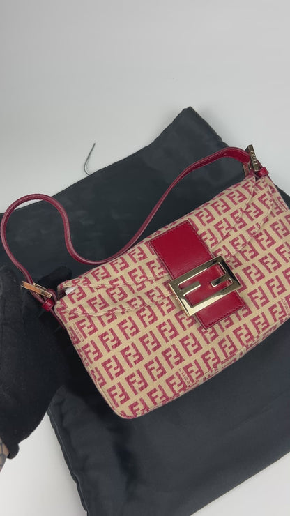 Fendi Zucchino Red Baguette Bag