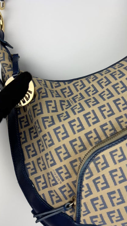 Pre-owned Fendi Zucchino Blue Hobo Shoulder Bag