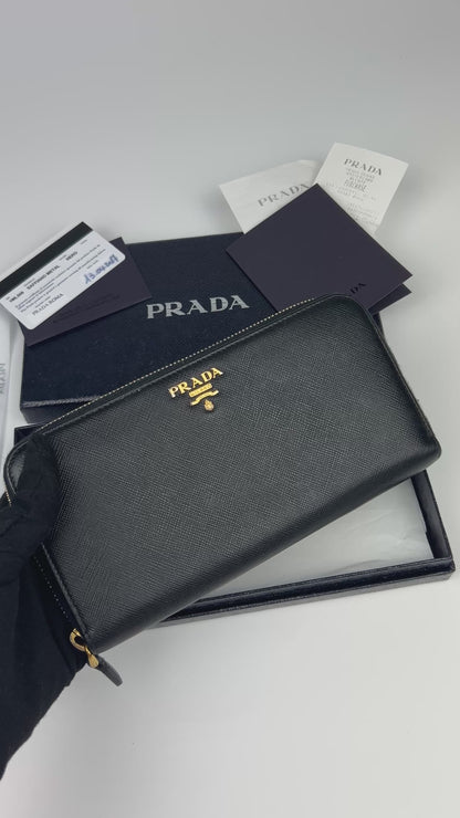 Prada Saffiano Leather Zip Around Long Wallet 2017 (With Receipt)