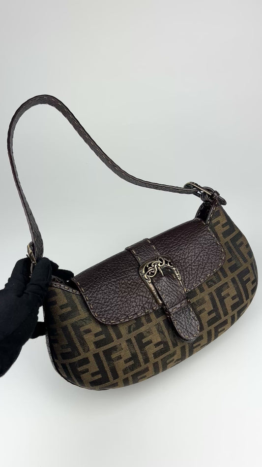 Fendi Zucca Tobacco Stondata Shoulder Bag 2007 (With Receipt)