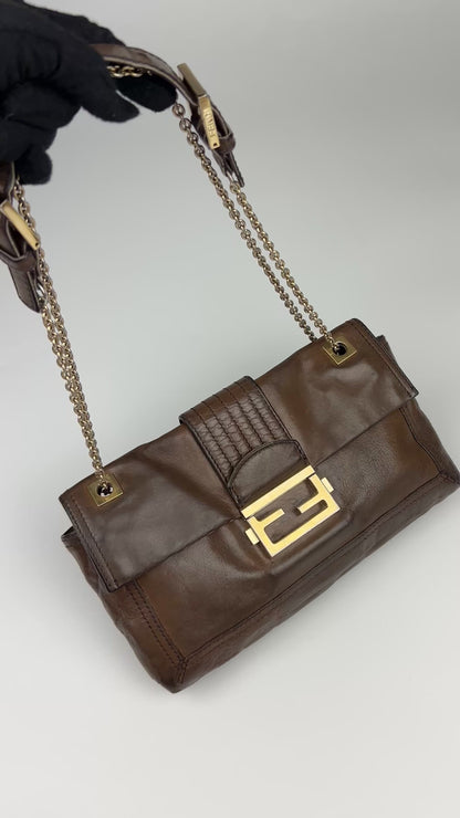 Fendi Leather 2-Way Chain Strap Baguette Bag