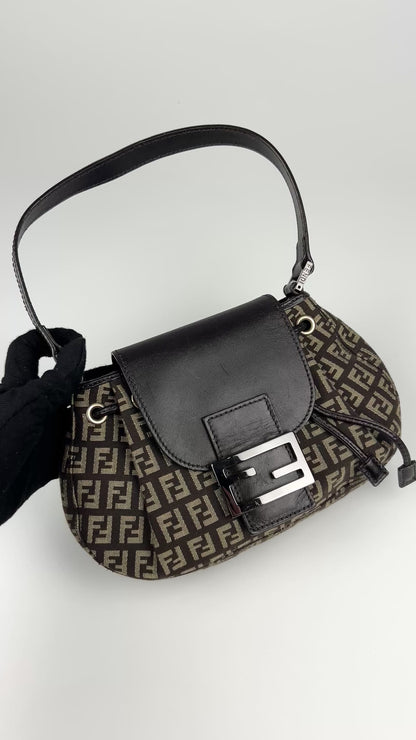 Fendi Zucchino Drawstring Baguette Bag